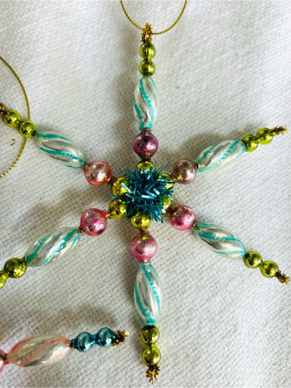 Vintage repurposed mercury, glass bead flowers holiday Christmas ornaments